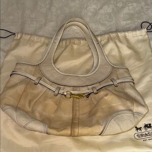 Vintage Coach Tan and Cream canvas and Leather tote Shoulder Bag